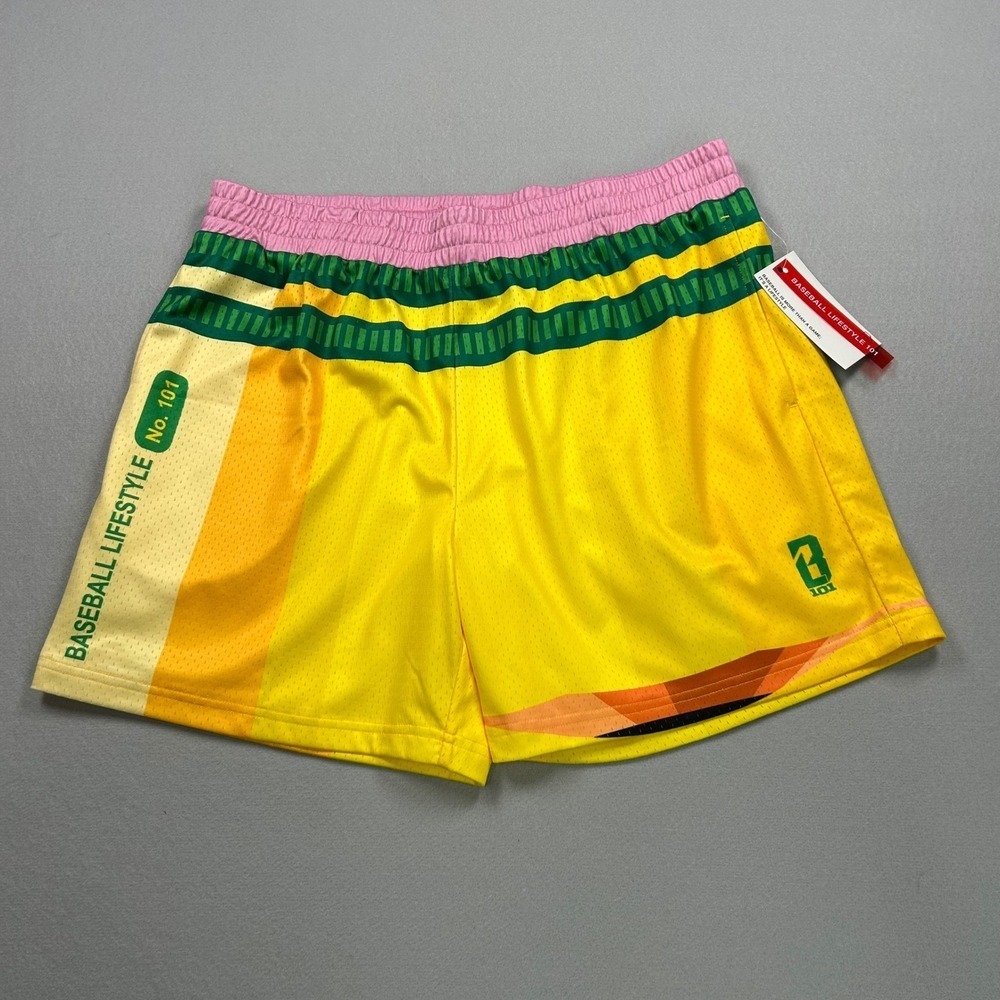 Baseball Lifestyle 101 Yellow Mesh Athletic Shorts Mens Pencil Adult L BL101